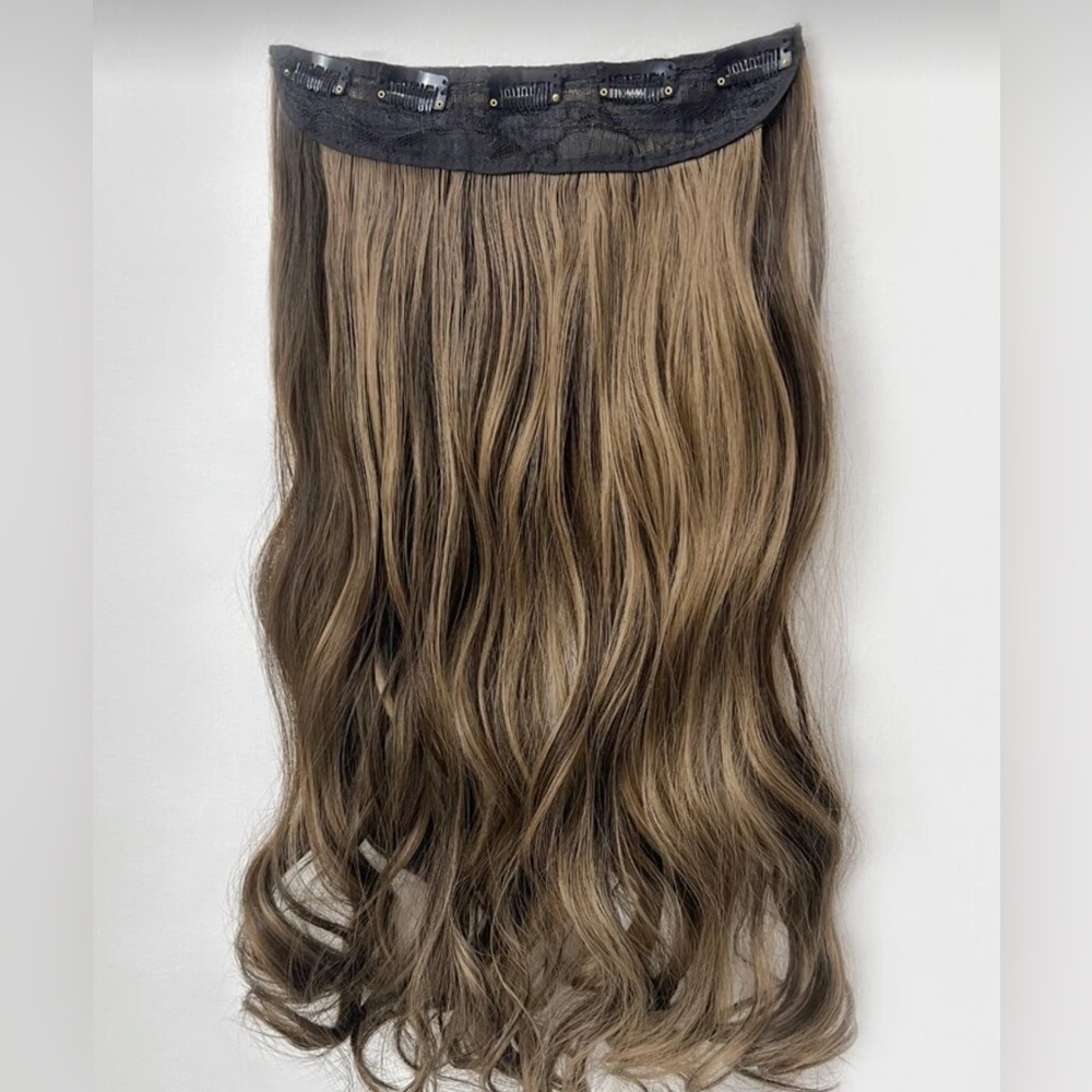 22” Clip-In Hair Extension Brown with Blonde Highlights Wavy | Volume Hairpiece - Picture 9 of 11